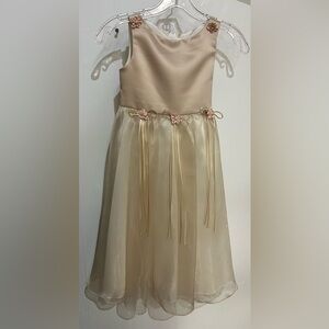 Elegant Cream and Gold Dress with Floral Accents